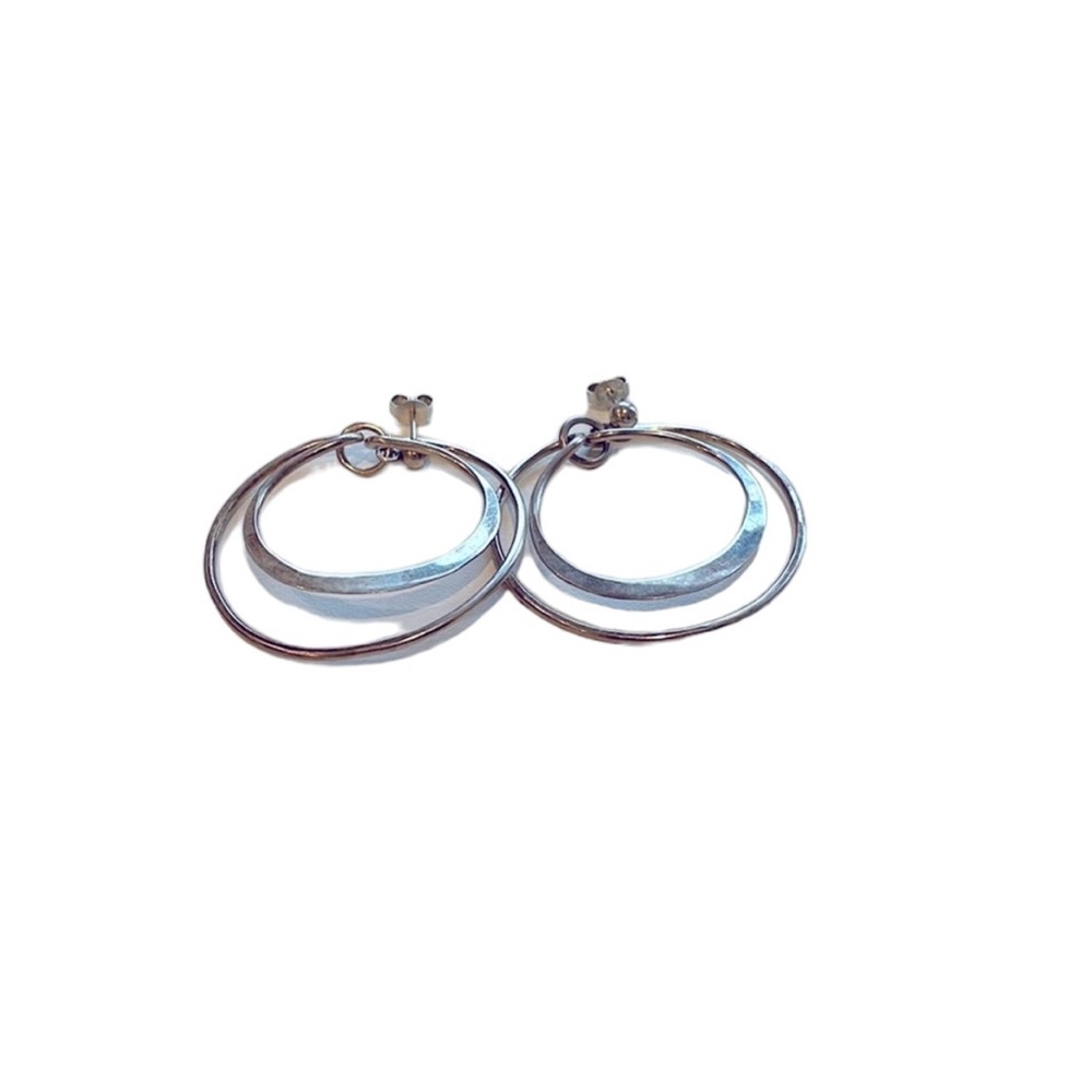 Vintage double hoop silver earrings